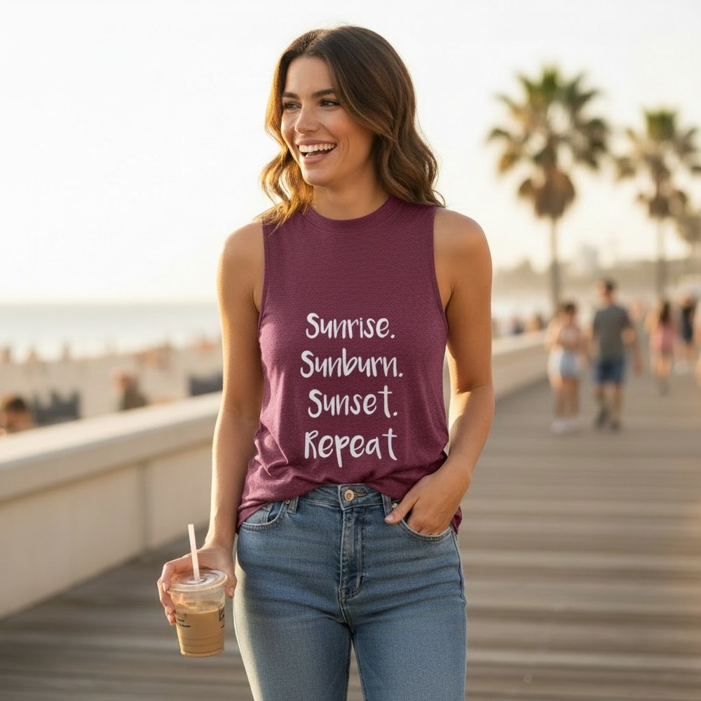 Maroon Sleeveless Graphic Tank Top